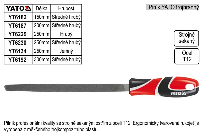 Pilník  YATO trojhranný délka 300mm  středně hrubý 0.45 Kg NÁŘADÍ Sklad2 YT-6192