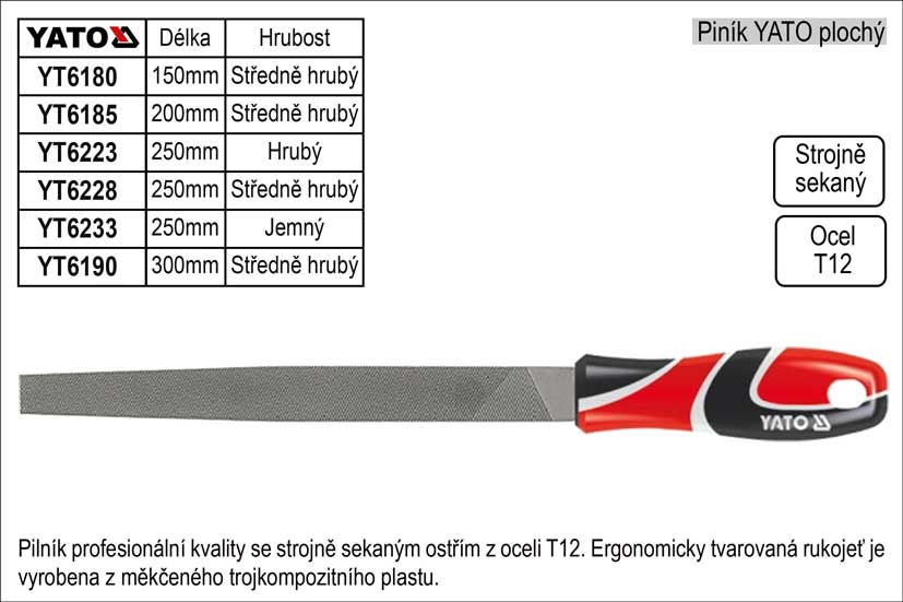 Pilník  YATO plochý délka 200mm středně hrubý 0.213 Kg NÁŘADÍ Sklad2 YT-6185 2