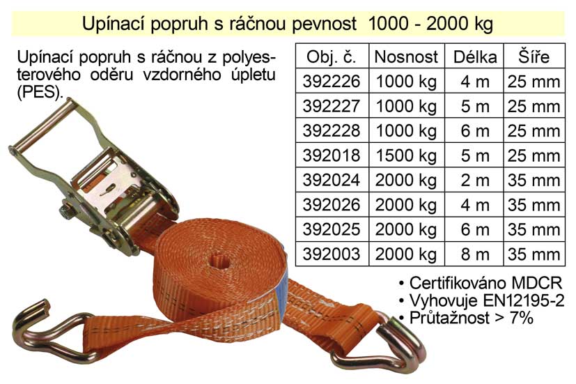 Popruh upínací pás s ráčnou 2t/2m/35mm 0.8 Kg NÁŘADÍ Sklad2 392024