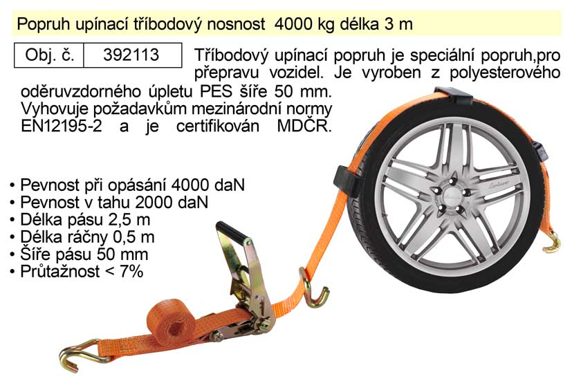 Popruh upínací pás s ráčnou tříbodový 4t/3m/ 50mm 2.5 Kg NÁŘADÍ Sklad2 392113 8