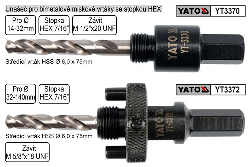 Unašeč pro bimetalové vrtáky 14-30mm s upínáním Hex 0.09 Kg NÁŘADÍ Sklad2 YT-3370 3