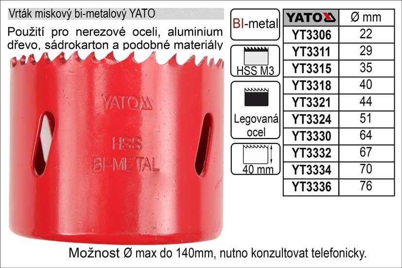 Pilový vrták do kovu korunkový bimetalový vyřezávací 121mm YATO 0.6 Kg NÁŘADÍ Sklad2 YT-3350 1
