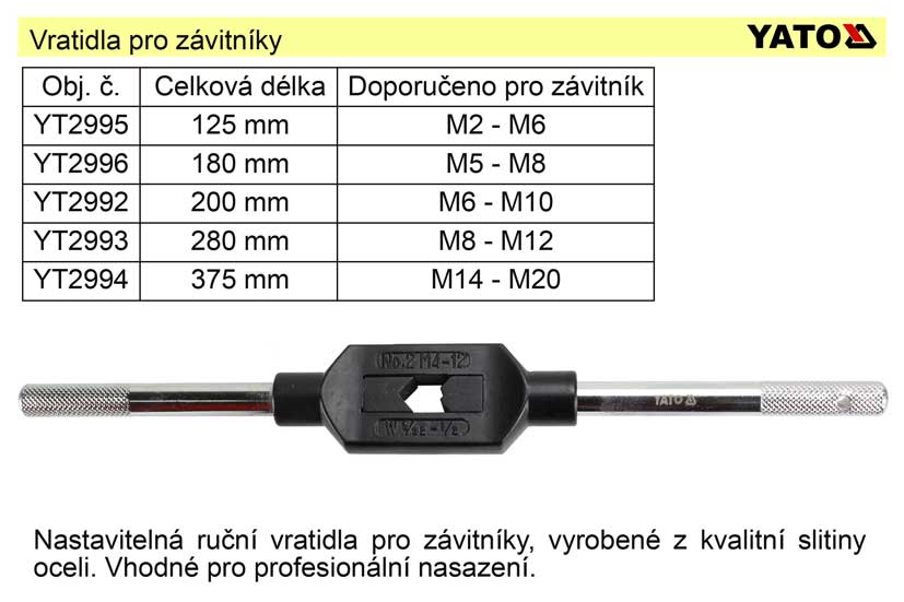 Vratidlo pro závitníky M1-M8  délka 125mm 0.085 Kg NÁŘADÍ Sklad2 YT-2995 1