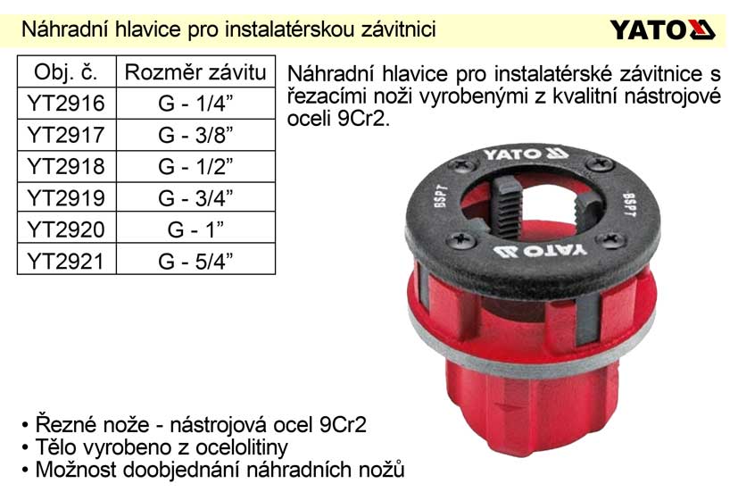 Náhradní hlavice   1/4" pro instalatérskou závitnici 0.575 Kg NÁŘADÍ Sklad2 YT-2916