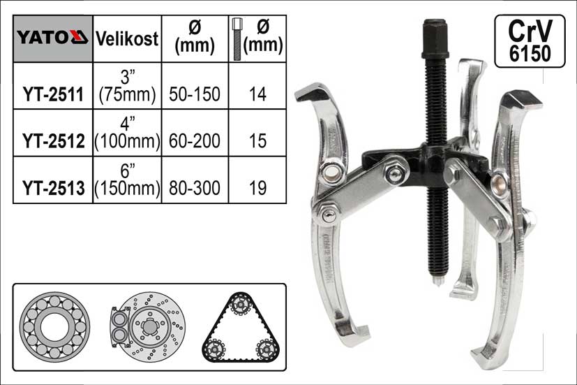 Stahovák  YATO 3-ramenný šíře ramen 200mm délka 100mm 1.13 Kg NÁŘADÍ Sklad2 YT-2512 1