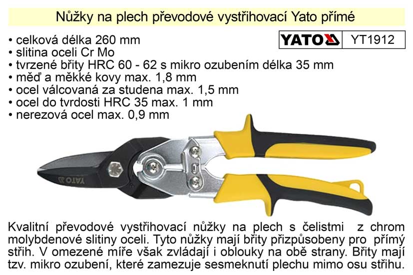 Nůžky na plech převodové  Yato přímé 260 mm 0.611 Kg NÁŘADÍ Sklad2 YT-1912