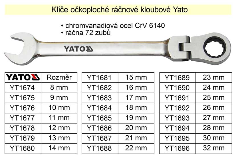 YATO Ráčnový klíč očkoplochý s kloubem 17mm 0.255 Kg NÁŘADÍ Sklad2 YT-1683