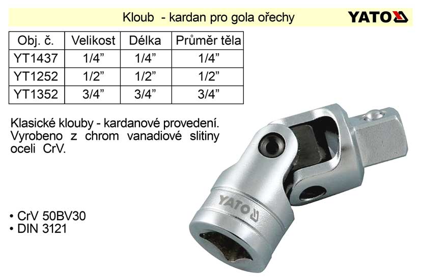 Kloub - kardan  1/4" pro gola ořechy 0.029 Kg NÁŘADÍ Sklad2 YT-1437 3