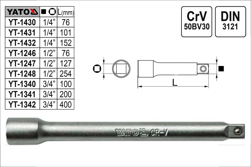 Prodloužení  1/4"  délka  76mm 0.037 Kg NÁŘADÍ Sklad2 YT-1430