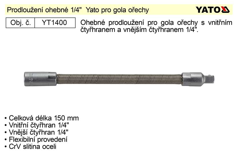 Prodloužení ohebné 1/4"  pro gola ořechy 0.059 Kg NÁŘADÍ Sklad2 YT-1400