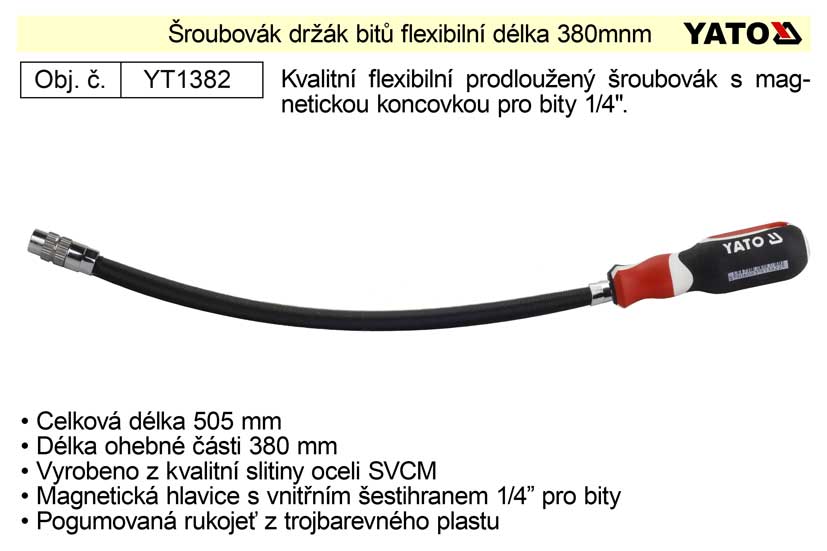 Šroubovák držák bitů flexibilní 380mnm Yato 0.278 Kg NÁŘADÍ Sklad2 YT-1382 1