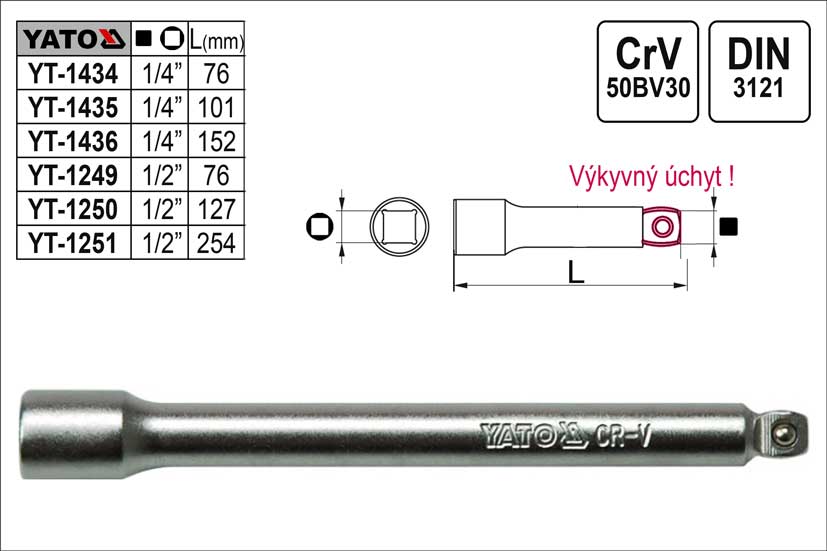 Prodloužení 1/2" výkyvné délka 254mm 0.45 Kg NÁŘADÍ Sklad2 YT-1251