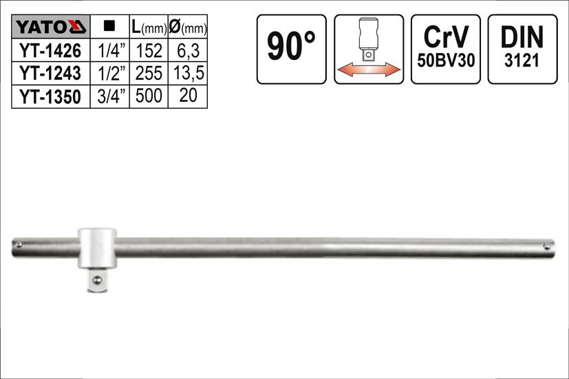 Páka trhák tvaru -T- 1/2" délka 255mm, vratidlo 0.385 Kg NÁŘADÍ Sklad2 YT-1243
