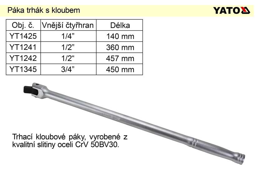 Páka trhák s kloubem 1/2" délka 457mm 0.825 Kg NÁŘADÍ Sklad2 YT-1242 2