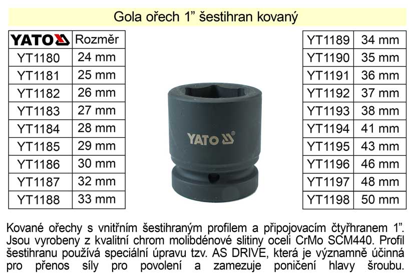 Gola ořech šestihran 1" kovaný 30mm 0.645 Kg NÁŘADÍ Sklad2 YT-1186