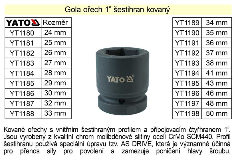 Gola ořech šestihran 1" kovaný 30mm 0.645 Kg NÁŘADÍ Sklad2 YT-1186 2