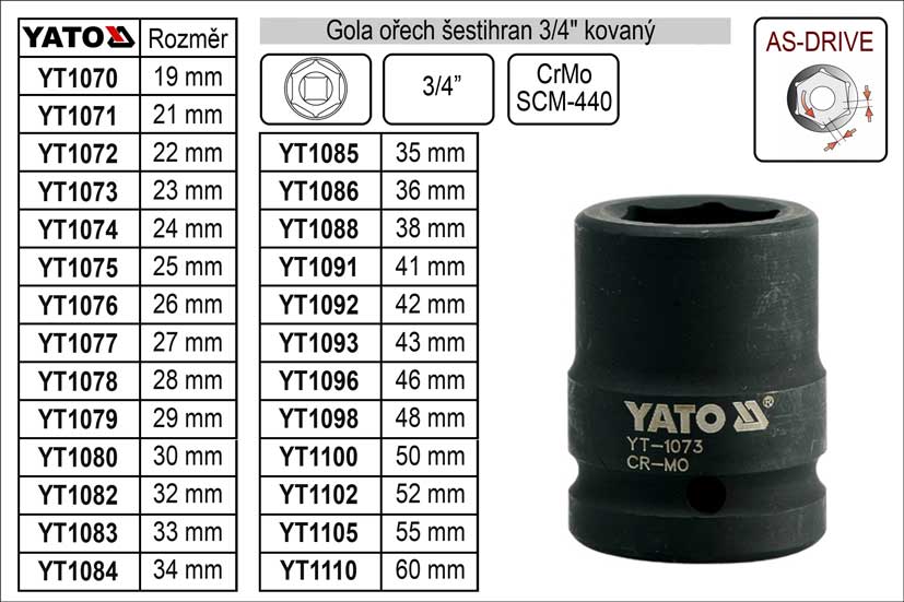 Gola ořech šestihran 3/4" kovaný 42mm 0.688 Kg NÁŘADÍ Sklad2 YT-1092