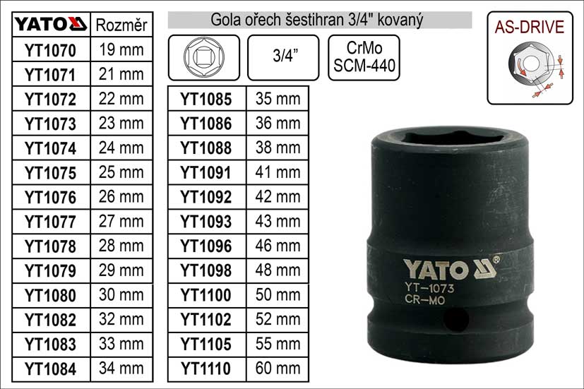 Gola ořech šestihran 3/4" kovaný 33mm 0.5 Kg NÁŘADÍ Sklad2 YT-1083 2