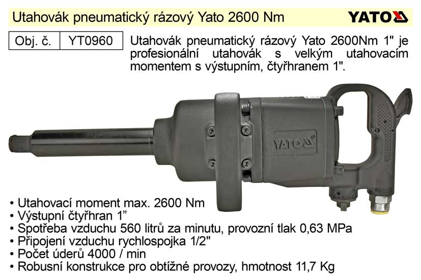YATO Rázový utahovák Yato 2600 Nm 1"  YT-0960 16 Kg NÁŘADÍ Sklad2 YT-0960 1