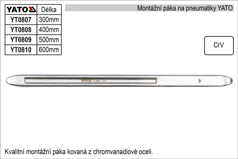 Montážní páka YATO délka 500mm 0.8 Kg NÁŘADÍ Sklad2 YT-0809 1