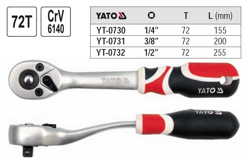 Gola ráčna Yato vyhnutá s páčkou 3/8" 0.365 Kg NÁŘADÍ Sklad2 YT-0731