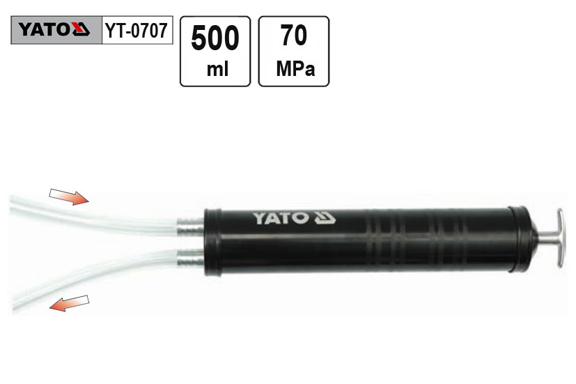 Pumpa olejová injekční YATO, 500ml, se dvěma hadičkami 0.85 Kg NÁŘADÍ Sklad2 YT-0707 1