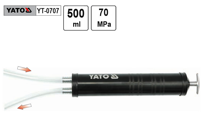 Pumpa olejová injekční YATO, 500ml, se dvěma hadičkami 0.85 Kg NÁŘADÍ Sklad2 YT-0707