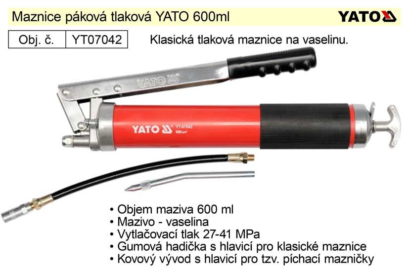 Maznice páková tlaková YATO 600ml 1.958 Kg NÁŘADÍ Sklad2 YT-07042 1