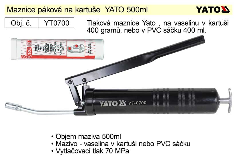 Maznice páková na kartuše  YATO 500ml 1.25 Kg NÁŘADÍ Sklad2 YT-0700