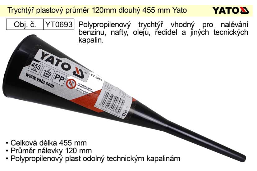Trychtýř plastový průměr 120mm dlouhý 455 mm Yato 0.156 Kg NÁŘADÍ Sklad2 YT-0693