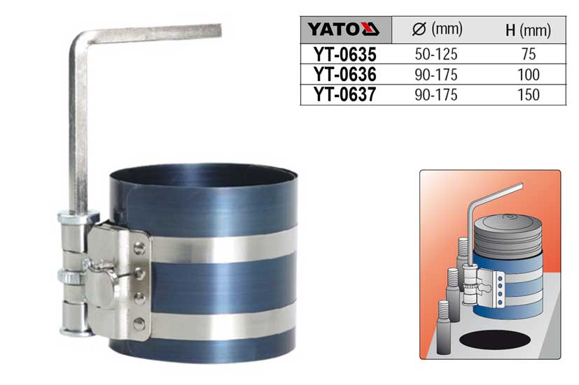 Přípravek na vkládání pístních kroužků 50-125mm hloubka 75mm YATO 0.292 Kg NÁŘADÍ Sklad2 YT-0635