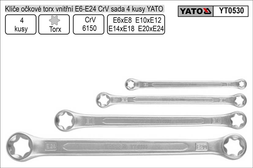 Klíče očkové  torx vnitřní sada  4 kusy E6-E24mm CrV Yato 0.433 Kg NÁŘADÍ Sklad2 YT-0530 1