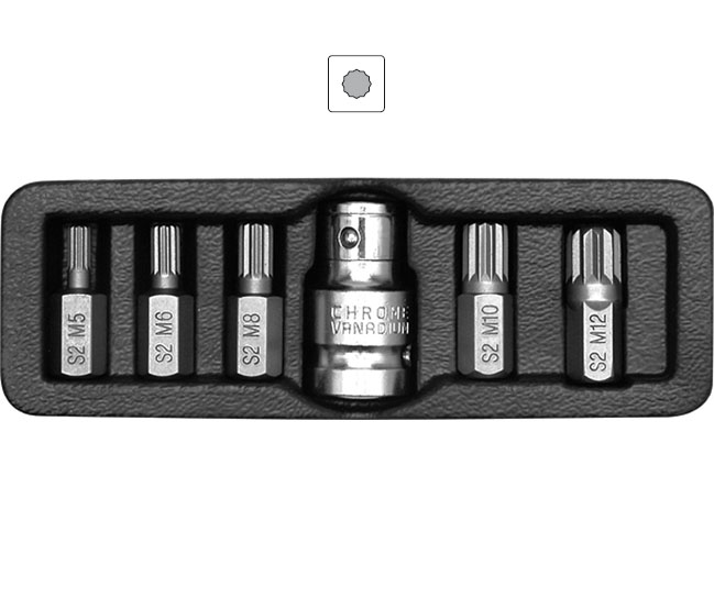 Bity XZN, Spline (tisícihran), sada 7 dílů, pro ráčnu 1/2", Yato 0.166 Kg NÁŘADÍ Sklad2 YT-0414