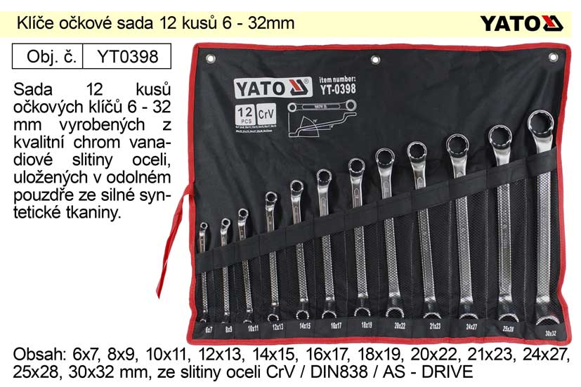 Klíče očkové sada 12 kusů 6-32mm CrV Yato 3.5 Kg NÁŘADÍ Sklad2 YT-0398 1