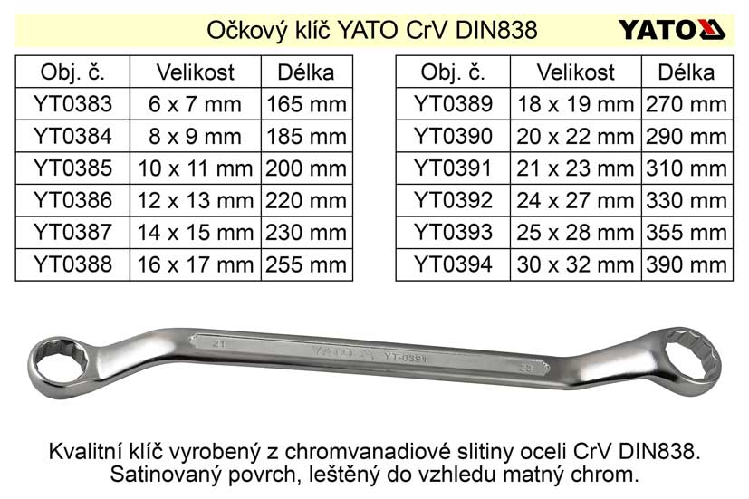 Očkový klíč  Yato 30x32mm CrV 0.7 Kg NÁŘADÍ Sklad2 YT-0394 1