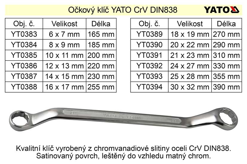 Očkový klíč  Yato 20x22mm CrV 0.3 Kg NÁŘADÍ Sklad2 YT-0390 1