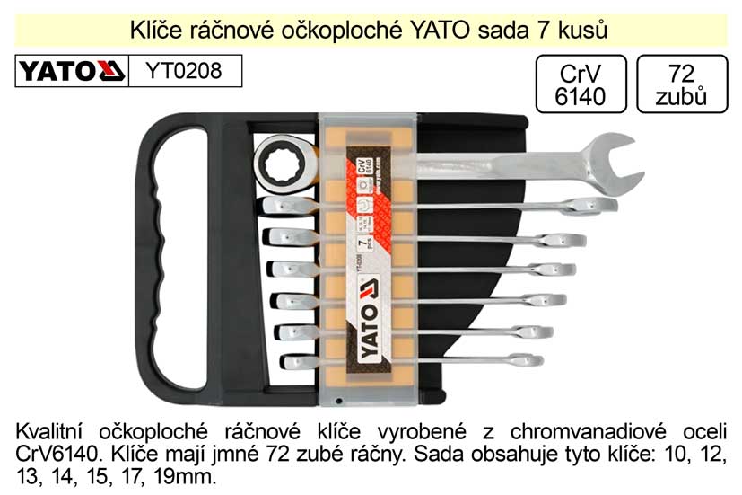 YATO Klíče ráčnové sada 7 kusů očkoploché 10-19mm 1.175 Kg NÁŘADÍ Sklad2 YT-0208 2