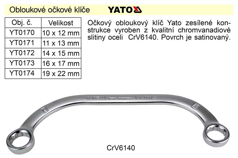 Očkový klíč   Yato  obloukový 16x17mm CrV 0.217 Kg NÁŘADÍ Sklad2 YT-0173 1
