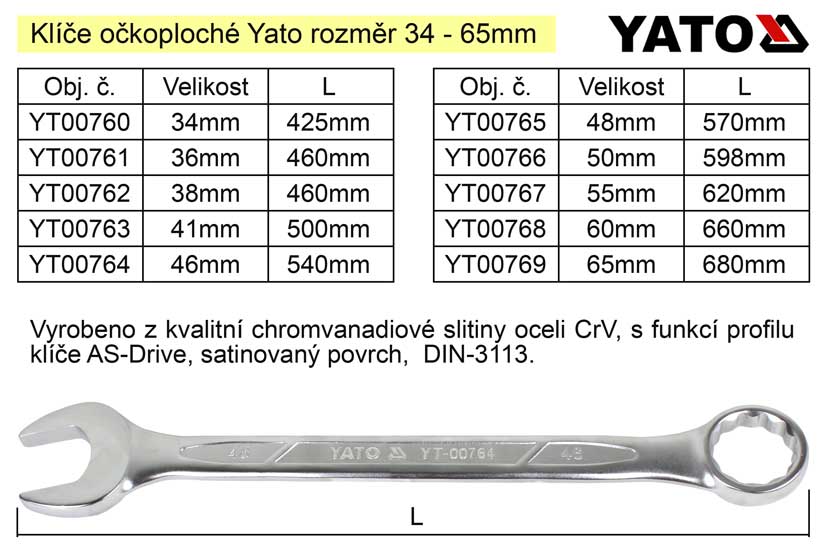 YATO Očkoplochý klíč 48mm CrV 1.85 Kg NÁŘADÍ Sklad2 YT-00765