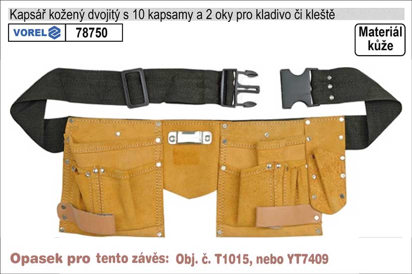 Kapsář kožený s 2 hlavními kapsami s opaskem 0.274 Kg NÁŘADÍ Sklad2 TO-78750