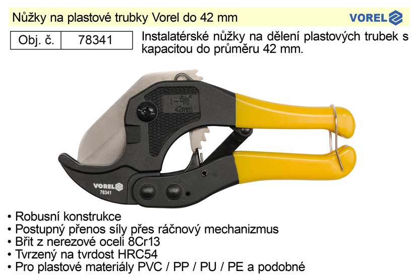 Nůžky na plastové trubky Vorel do 42 mm 0.319 Kg NÁŘADÍ Sklad2 TO-78341 1