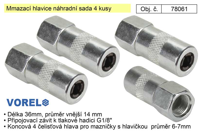 Mazací hlavice náhradní sada 4 kusy, koncovka k tlakové maznici 0.119 Kg NÁŘADÍ Sklad2 TO-78061