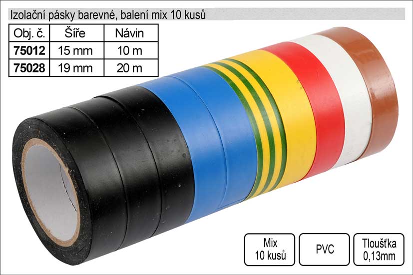Izolační pásky elektrikářské PVC 20mm délka 20m barevné balení 10 ku 0.725 Kg NÁŘADÍ Sklad2 TO-75028 2