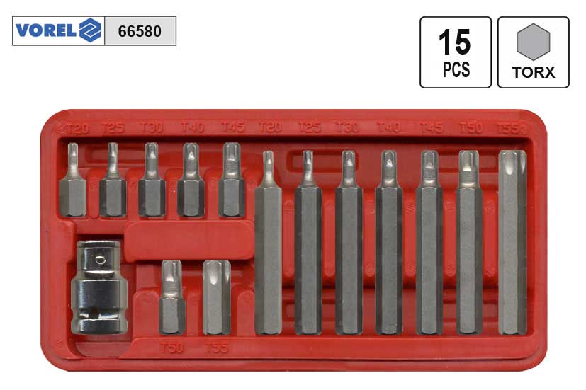 Bity torx sada 15 dílů VOREL 0.625 Kg NÁŘADÍ Sklad2 TO-66580