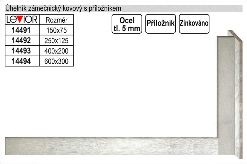 Úhelník zámečnický kovový příložný 125x250mm 0.368 Kg NÁŘADÍ Sklad2 14492