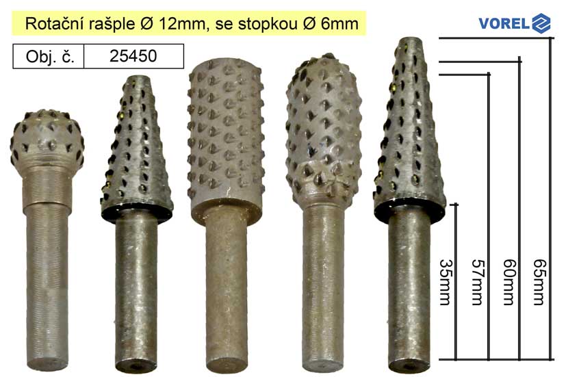 Rotační rašple se stopkou průměr 6mm sada 5 kusů 0.113 Kg NÁŘADÍ Sklad2 TO-25450