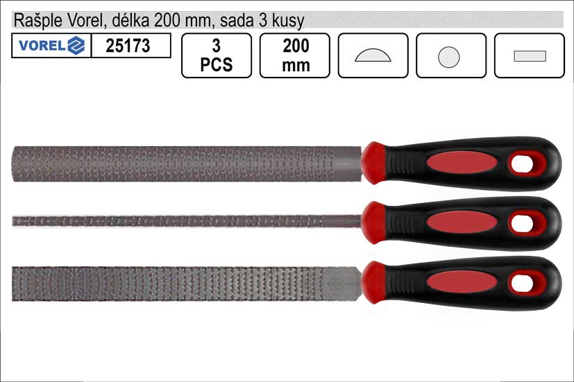 Rašple  VOREL sada 3 kusy délka 200mm 0.49 Kg NÁŘADÍ Sklad2 TO-25173