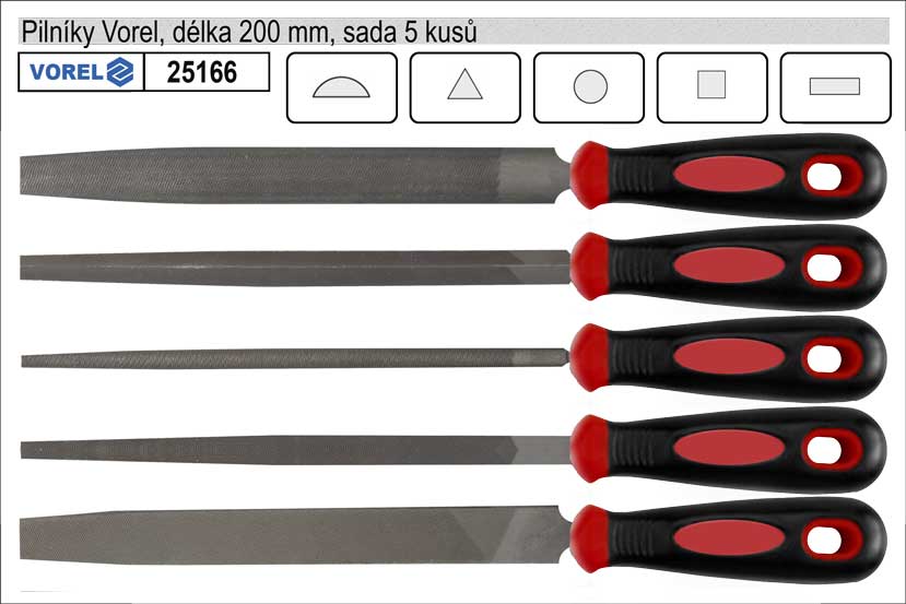 Pilníky VOREL délka 200mm sada 5 kusů 0.75 Kg NÁŘADÍ Sklad2 TO-25166
