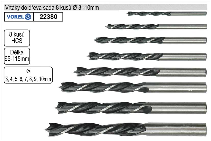 Vrtáky  do dřeva sada  8 kusů 3-10mm 0.16 Kg NÁŘADÍ Sklad2 TO-22380