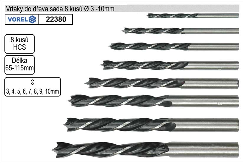 Vrtáky  do dřeva sada  8 kusů 3-10mm 0.16 Kg NÁŘADÍ Sklad2 TO-22380 2